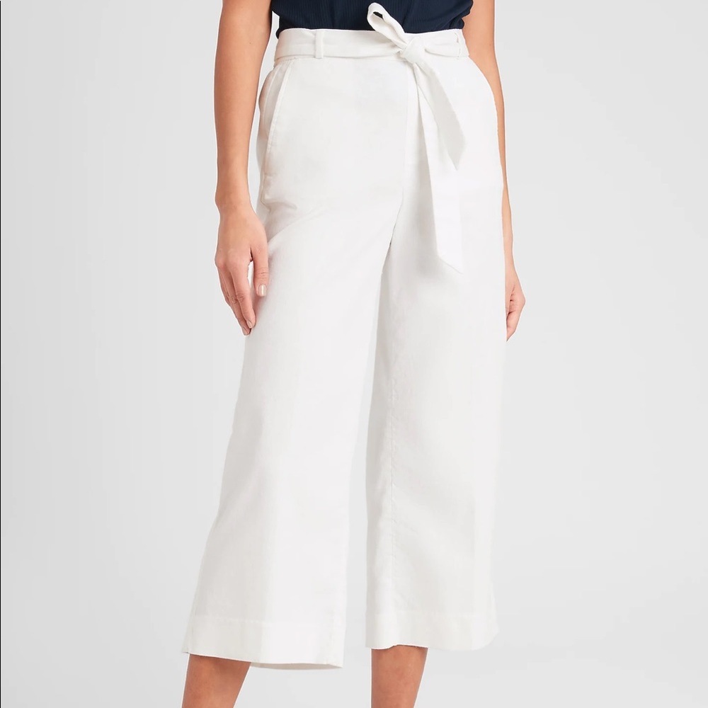 Banana Republic Petite Wide-Leg Tie-Waist Linen Crop Pant size 4 in SPICE color